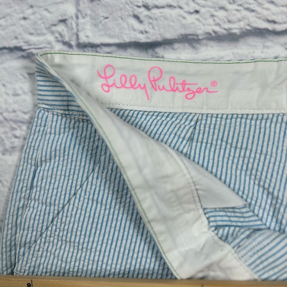 Preppy Lilly Pulitzer Blue and White Seersucker Shorts with Scalloped Hem. - Picture 2 of 6